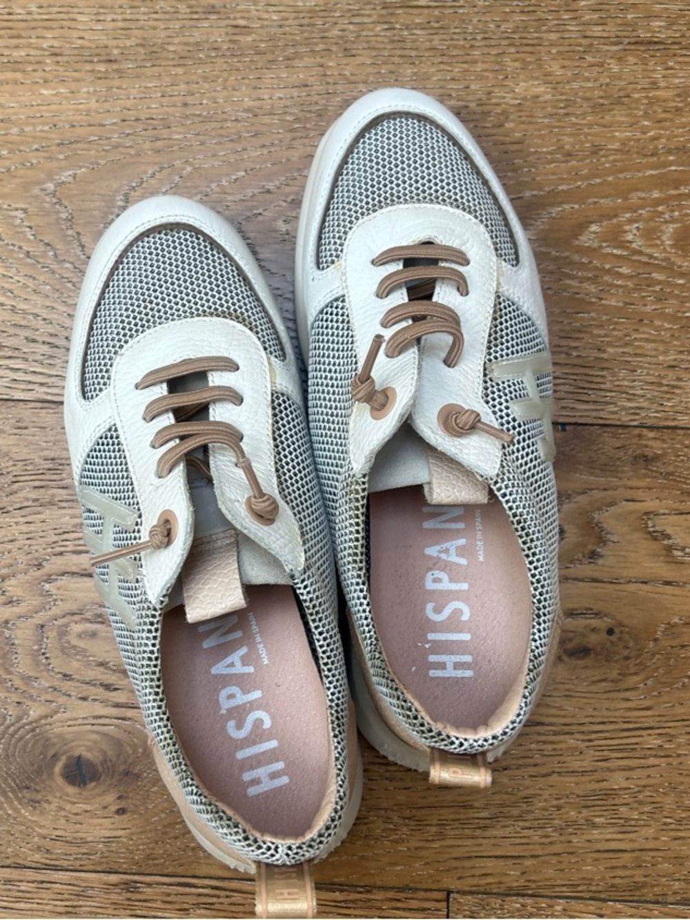 Hispanitas Beige Leather and Mesh Casual Sneakers sz 38